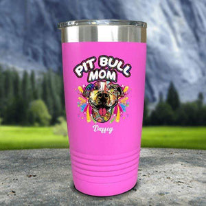 Personalized Pit Bull Mom Color Printed Tumblers Tumbler Nocturnal Coatings 20oz Tumbler Pink 