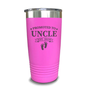 Promoted To Uncle Footprint (CUSTOM) With Date Engraved Tumblers Engraved Tumbler ZLAZER 20oz Tumbler Pink 