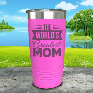 World's Greatest Mom Engraved Tumbler Tumbler ZLAZER 20oz Tumbler Pink 