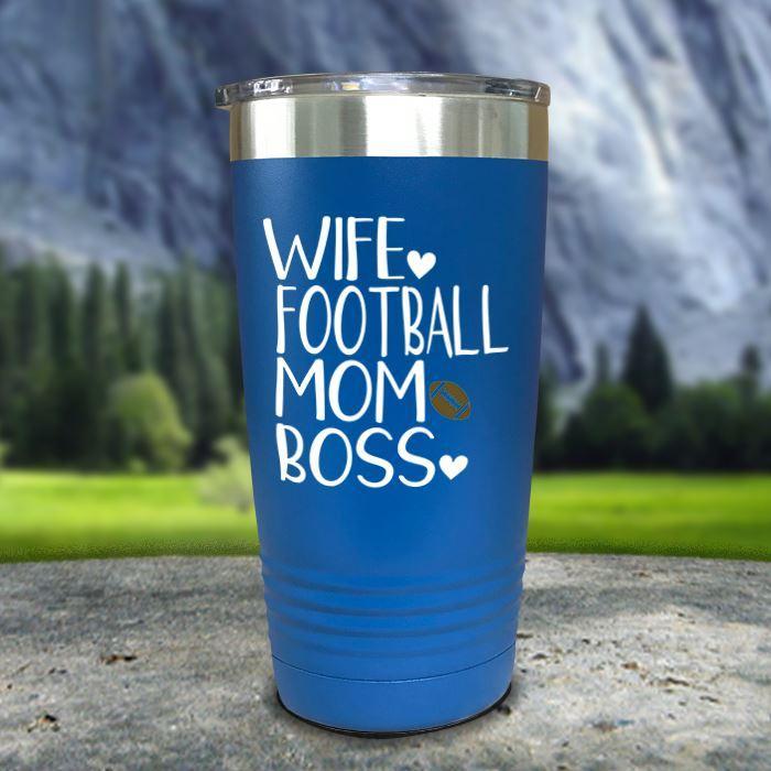 Wife Football Mom Boss Color Printed Tumblers Tumbler Nocturnal Coatings 20oz Tumbler Blue 