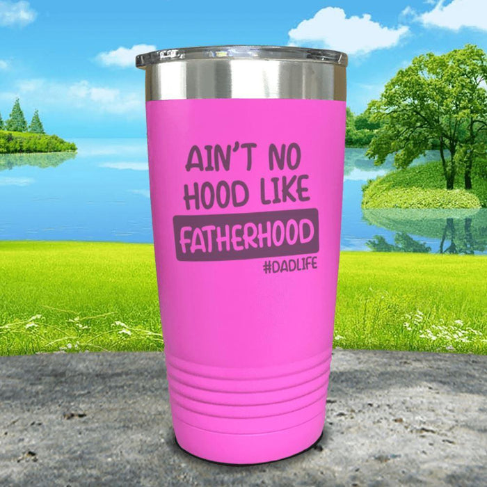 Ain't No Hood Like Fatherhood Engraved Tumbler Tumbler ZLAZER 20oz Tumbler Pink 