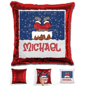 Personalized Santa Stuck In Chimney Christmas Magic Sequin Pillow Pillow GLAM Red 