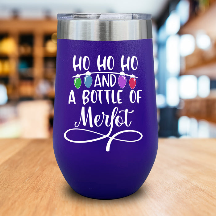 Ho Ho Ho And Bottle Of Merlot Color Printed Wine Tumbler