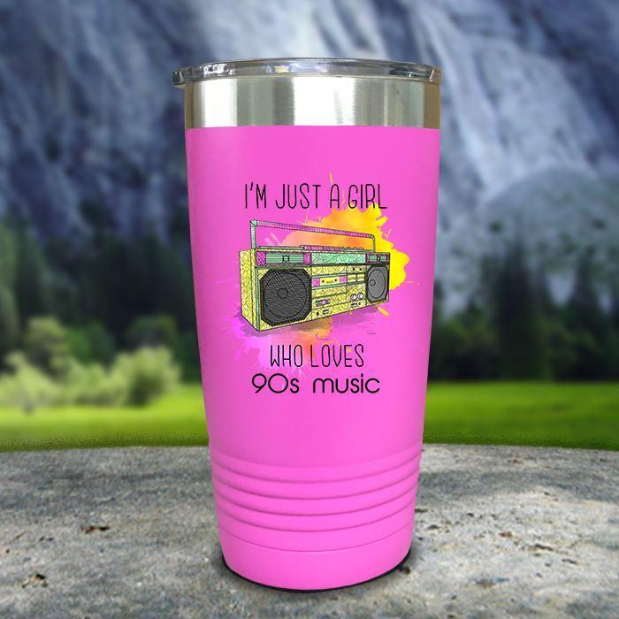 A Girl Who Loves 90s Music Color Printed Tumblers Tumbler Nocturnal Coatings 20oz Tumbler Pink 