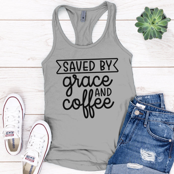 Saved By Grace And Coffee Premium Tank Top