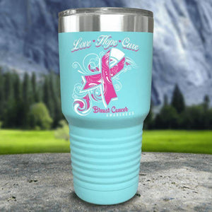 Love Hope Cure Breast Cancer Color Printed Tumblers Tumbler Nocturnal Coatings 30oz Tumbler Mint 