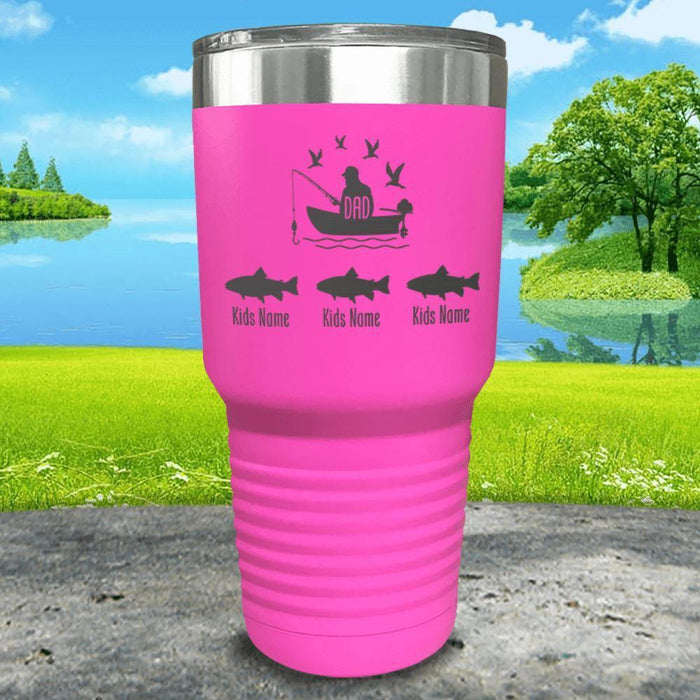 Fishing Dad (CUSTOM) With Child's Name Engraved Tumblers Tumbler ZLAZER 30oz Tumbler Pink 