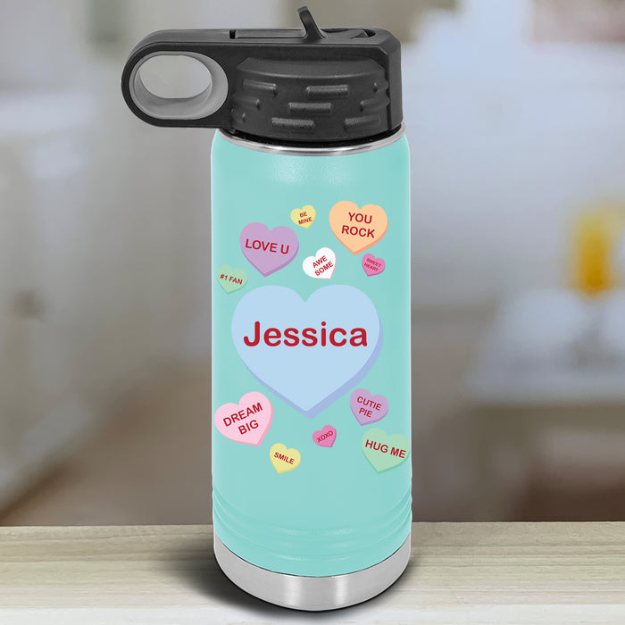 Personalized Candy Heart Kids Water Bottle Tumblers