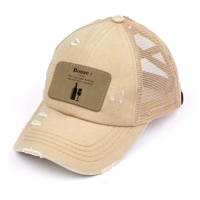 Engraved Distressed Booze Definition Patch Premium Ponytail Hat