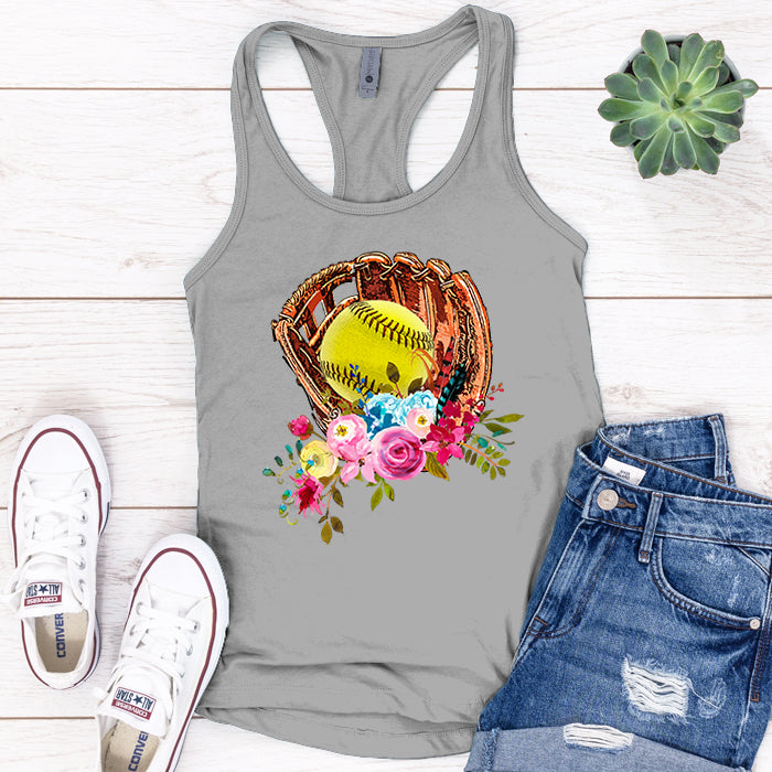 Softball Glove Flowers Premium Tank Top