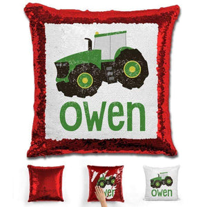 Tractor Personalized Magic Sequin Pillow Pillow GLAM Red 