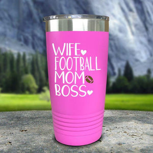 Wife Football Mom Boss Color Printed Tumblers Tumbler Nocturnal Coatings 20oz Tumbler Pink 