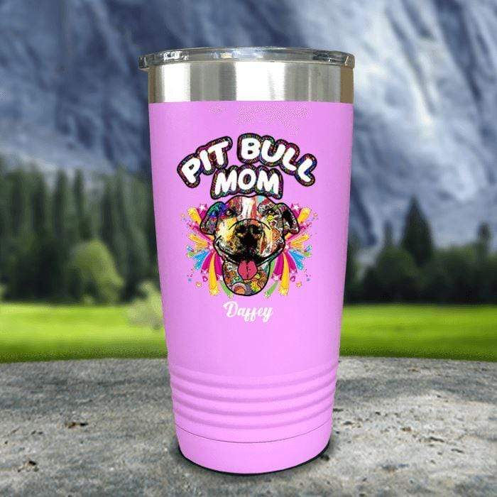 Personalized Pit Bull Mom Color Printed Tumblers Tumbler Nocturnal Coatings 20oz Tumbler Lavender 