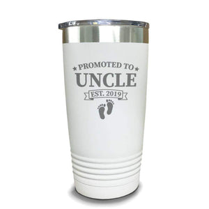 Promoted To Uncle Footprint (CUSTOM) With Date Engraved Tumblers Engraved Tumbler ZLAZER 20oz Tumbler White 