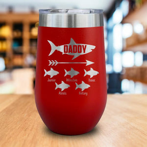 PERSONALIZED Daddy Shark Engraved Wine Tumbler