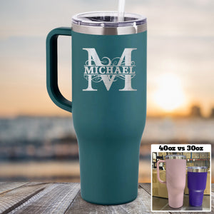 Personalized Split Monogram 40 oz Tumbler with Handle and Slider Lid