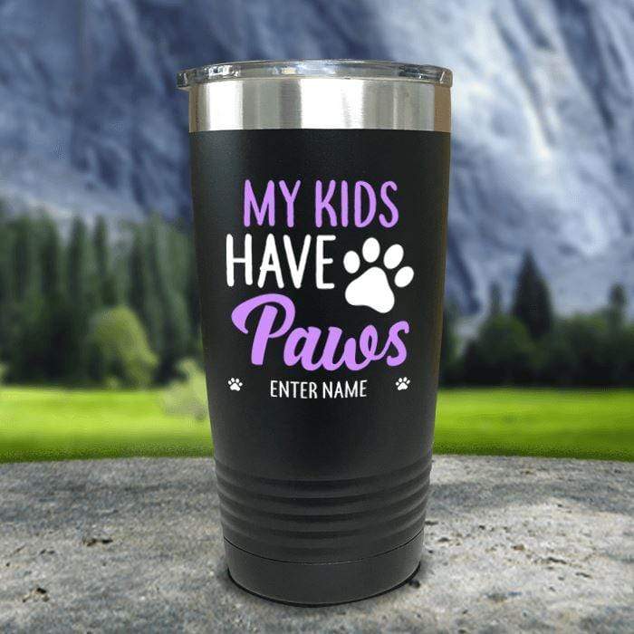 Personalized My Kid Has Paws Color Printed Tumblers Tumbler ZLAZER 20oz Tumbler Black 