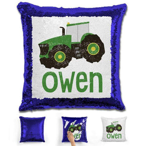 Tractor Personalized Magic Sequin Pillow Pillow GLAM Blue 