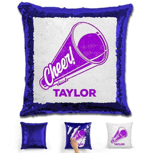 Cheerleader Personalized Magic Sequin Pillow Pillow GLAM Blue Purple 