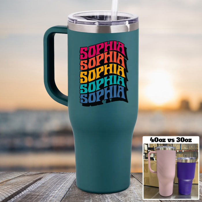 NEW 40oz Retro Style Name Personalized Color Printed Tumbler