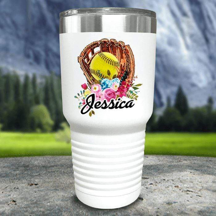 CUSTOM Softball Glove Color Printed Tumblers Tumbler Nocturnal Coatings 30oz Tumbler White 