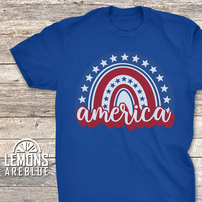 America Red White And Blue Rainbow Premium Tees