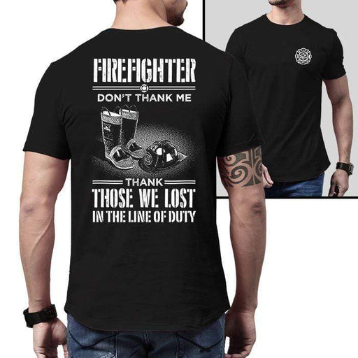 Firefighter Thank Our Fallen Heroes Premium Tee T-Shirts CustomCat Black X-Small 