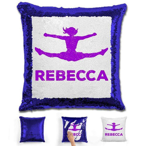 Competitive Cheerleader Personalized Magic Sequin Pillow Pillow GLAM Blue Purple 