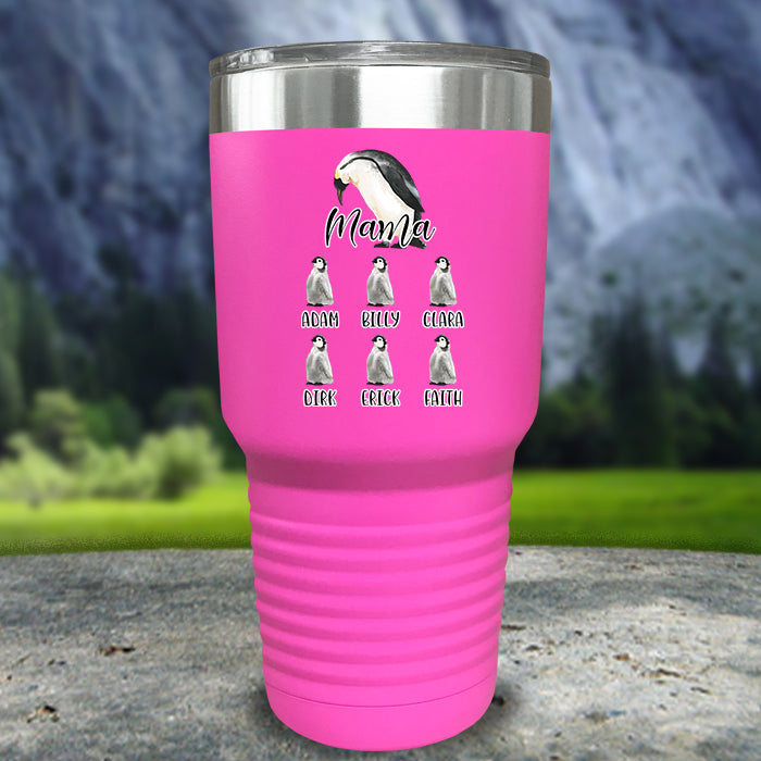 Penguin Mom Custom with Kids Names Color Printed Tumblers