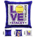 Personalized LOVE Softball Magic Sequin Pillow Pillow GLAM Blue Purple 