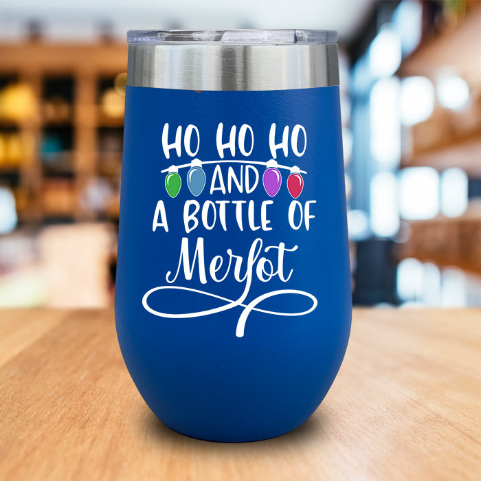 Ho Ho Ho And Bottle Of Merlot Color Printed Wine Tumbler