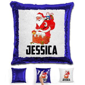 Personalized Santa Claus Magic Christmas Sequin Pillow Pillow GLAM Blue 