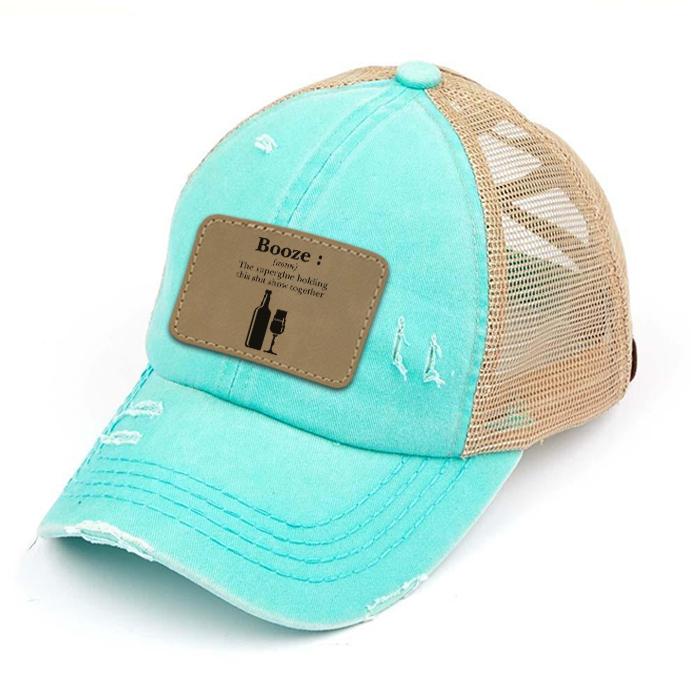 Engraved Distressed Booze Definition Patch Premium Ponytail Hat