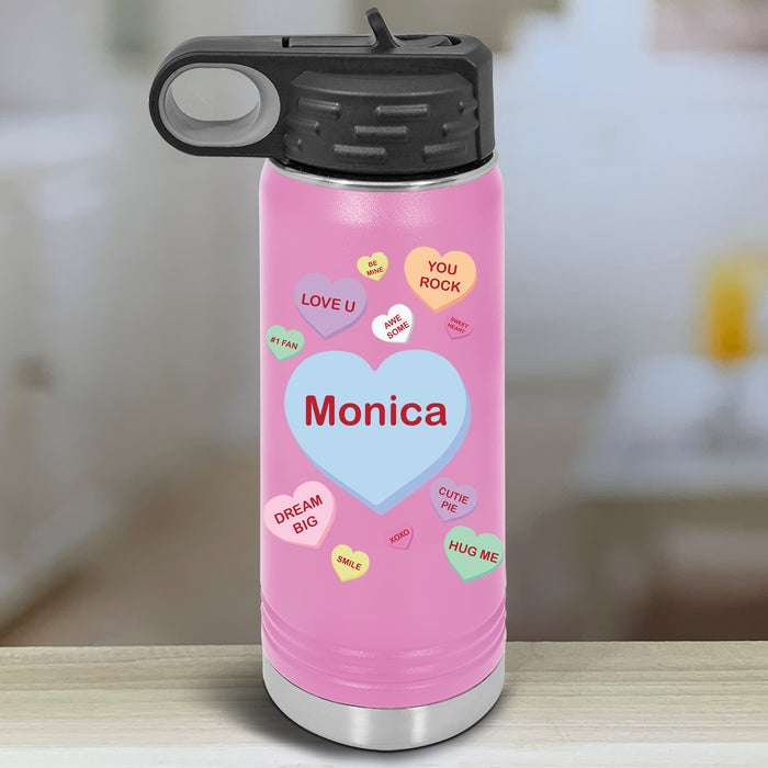 Personalized Candy Heart Kids Water Bottle Tumblers