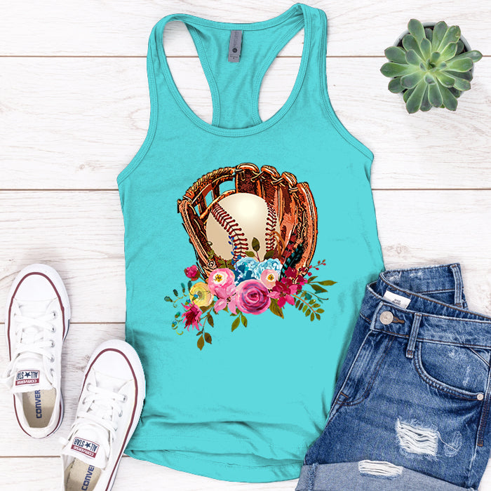 Baseball Glove Flowers Premium Tank Top