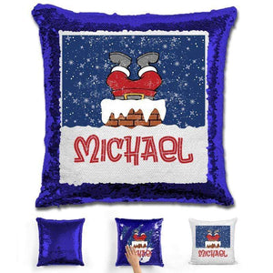 Personalized Santa Stuck In Chimney Christmas Magic Sequin Pillow Pillow GLAM Blue 