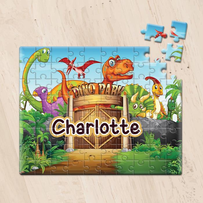 Personalized Jigsaw Puzzles - Dino Park with Kid's Name