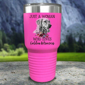 A Woman Who Loves Golden Retriever Color Printed Tumblers Tumbler Nocturnal Coatings 30oz Tumbler Pink 