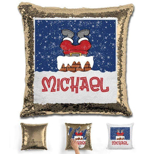 Personalized Santa Stuck In Chimney Christmas Magic Sequin Pillow Pillow GLAM Gold 