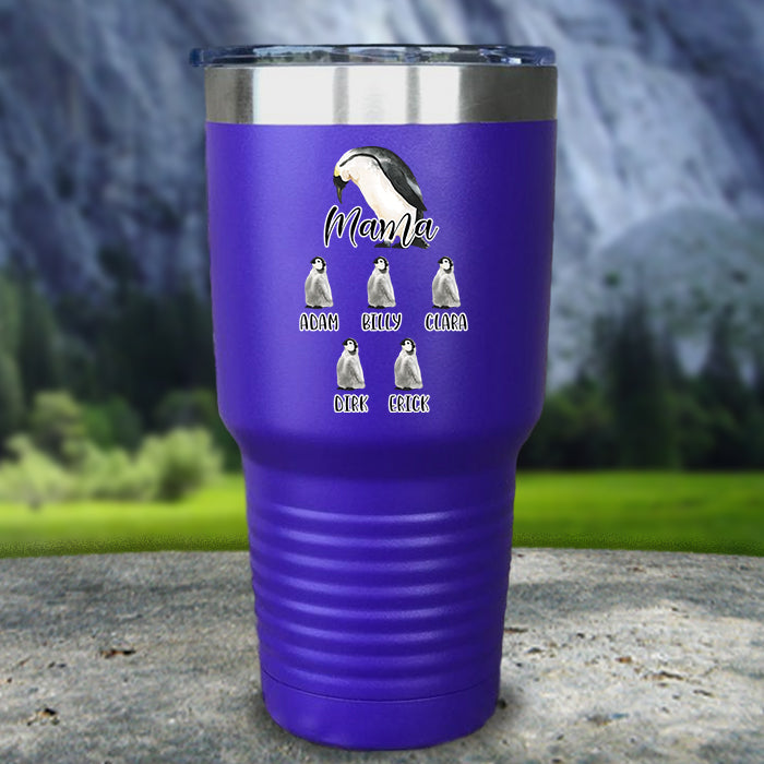 Penguin Mom Custom with Kids Names Color Printed Tumblers