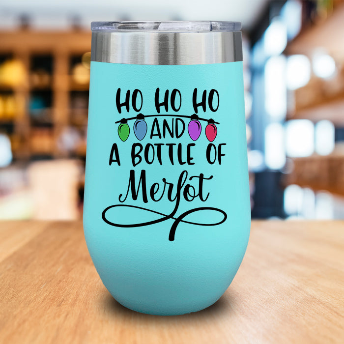 Ho Ho Ho And Bottle Of Merlot Color Printed Wine Tumbler