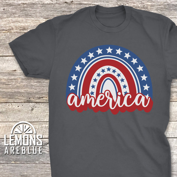 America Red White And Blue Rainbow Premium Tees