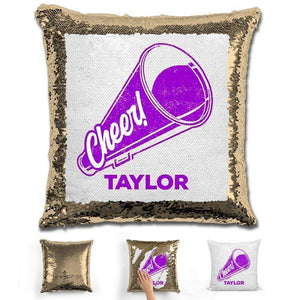 Cheerleader Personalized Magic Sequin Pillow Pillow GLAM Gold Purple 