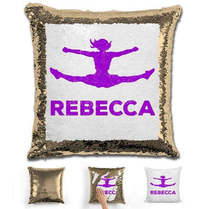 Competitive Cheerleader Personalized Magic Sequin Pillow Pillow GLAM Gold Purple 
