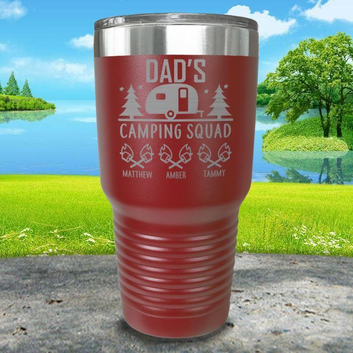 Dad's Camping Squad (CUSTOM) With Child's Name Engraved Tumblers Tumbler ZLAZER 30oz Tumbler Maroon 