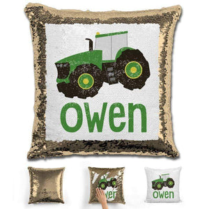 Tractor Personalized Magic Sequin Pillow Pillow GLAM Gold 