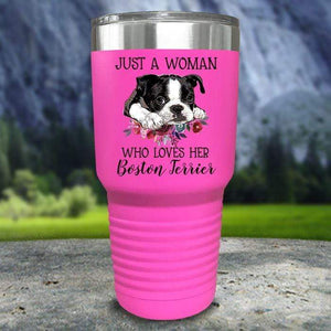 A Woman Who Loves Her Boston Terrier Color Printed Tumblers Tumbler Nocturnal Coatings 30oz Tumbler Pink 