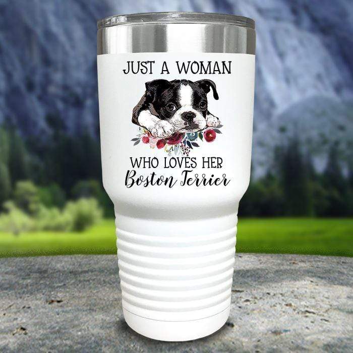 A Woman Who Loves Her Boston Terrier Color Printed Tumblers