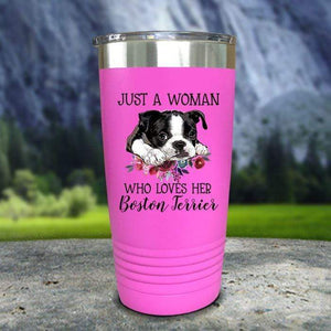 A Woman Who Loves Her Boston Terrier Color Printed Tumblers Tumbler Nocturnal Coatings 20oz Tumbler Pink 