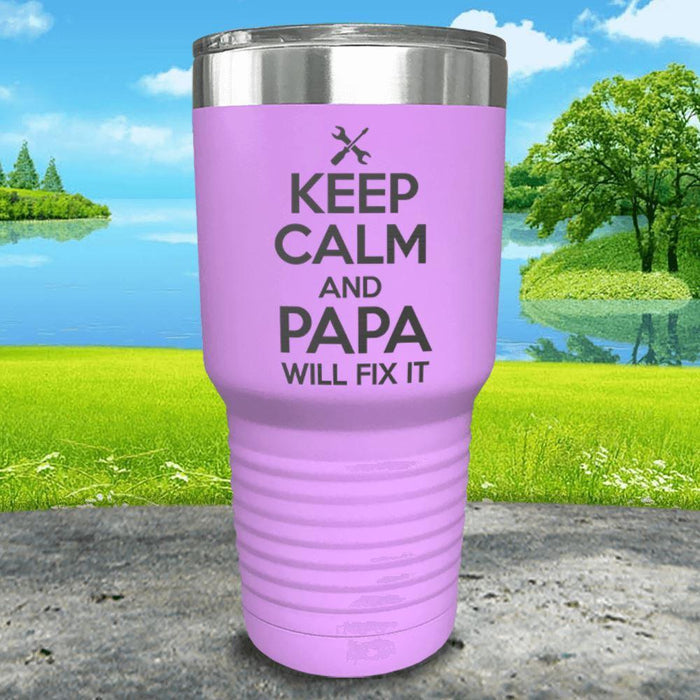 Keep Calm Papa Will Fix It Engraved Tumbler Tumbler ZLAZER 30oz Tumbler Lavender 